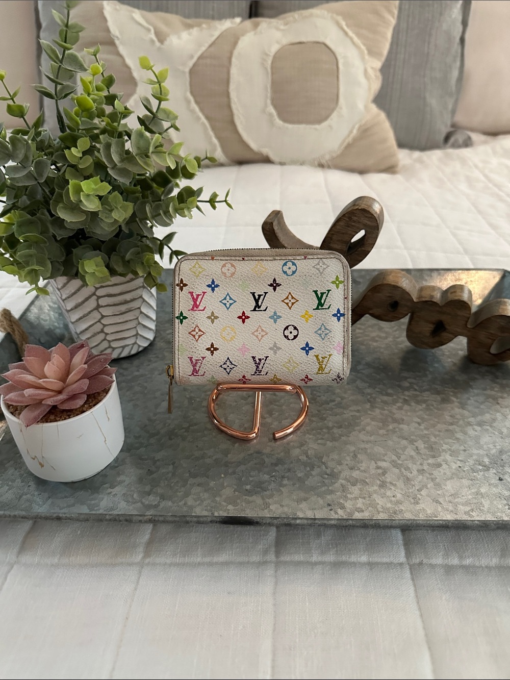 Louis Vuitton Multicolor Monogram White Zip Card & Key Pouch